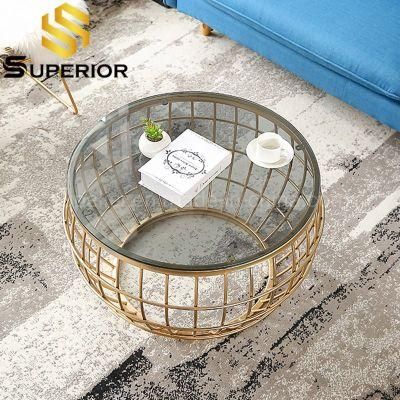 Cheap Price Glass Coffee Table with Gold Metal Base