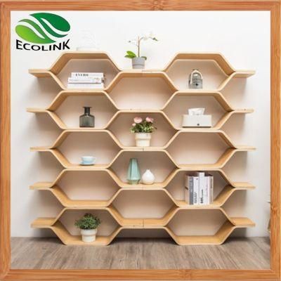 Bamboo Furniture Hexagon Bookshelf Display Shelf