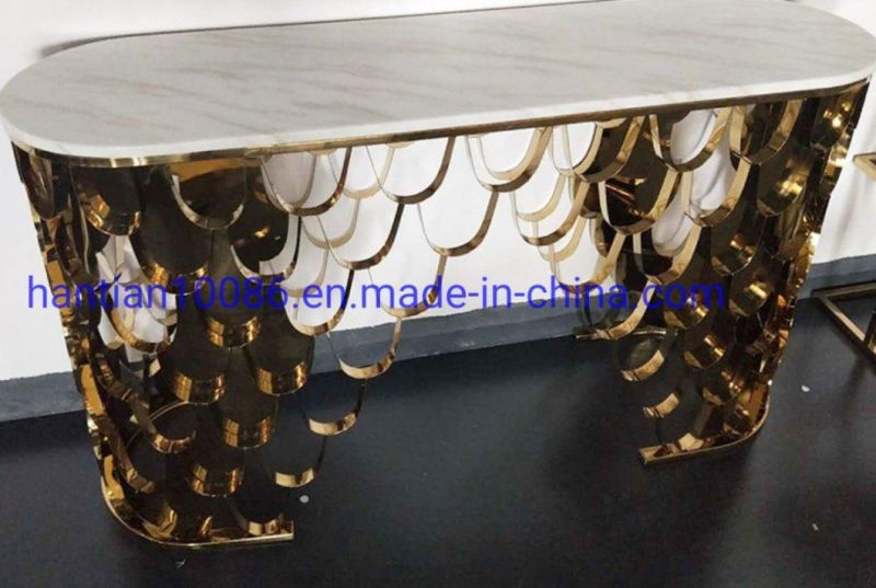 New Top Selling Golden White Top Luxury Hotel Corner Wall Stainless Steel Console Table