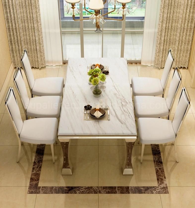 Home Dining Furniture White Marble Dinner Table for 8 Chairs