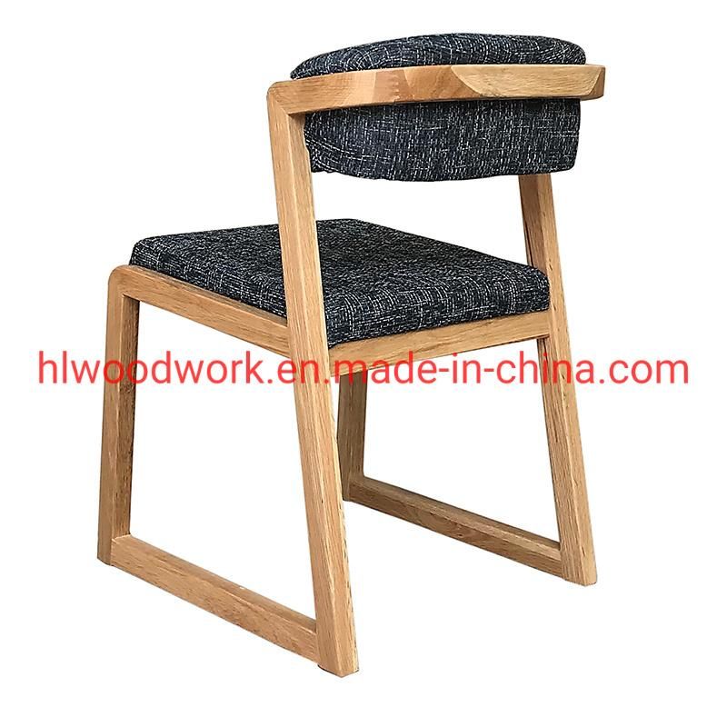 Dining Chair H Style Oak Wood Frame Grey Fabric Cushion Wooden Chair Hotel Furniture