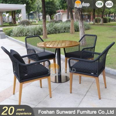 Modern Home Hotel Restaurant Handmade Rattan Wicker Rope Weaving Table Garden Patio Outdoor Dining Aluminum Tables Chairs Furniture