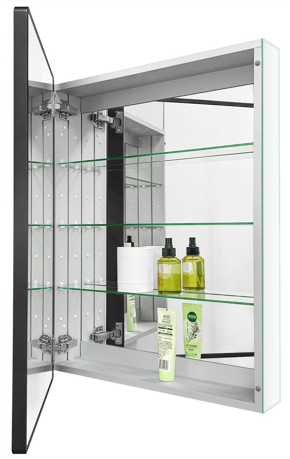 Black Wood Framed Wall Aluminum Alloy Waterproof Medicine Cabinet Northern Europe Storage Hanging Cabinet with Single Door for Toilet Kitchen Aluminum Bathroom