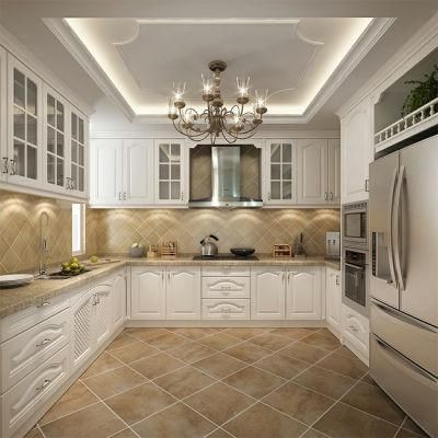 Luxury Classic White Plywood Cabinets High End Custom U Shape Wood Kitchen Cabinet Designs with Granite Countertops