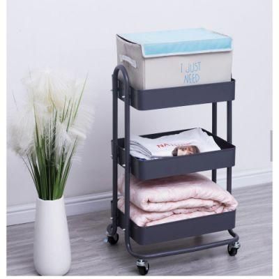 3 Layers Small Rolling Metal Wire Basket Rack Kitchen Trolley Service Cart