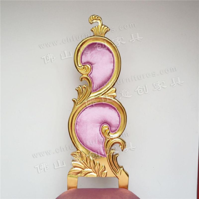 Luxury Golden Solid Wood Pink Tufted Hotel Banquet Event Wedding Queen Chair