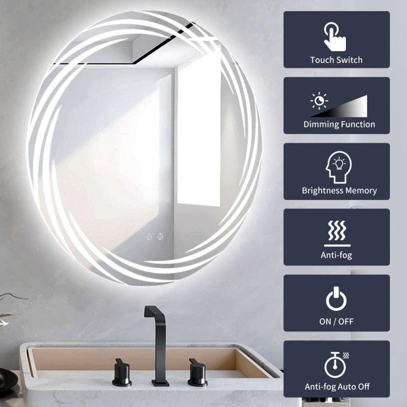 LED Mirror Lamp Bathroom Makeup Mirror Round Shape Intelligent Lighting Decorative