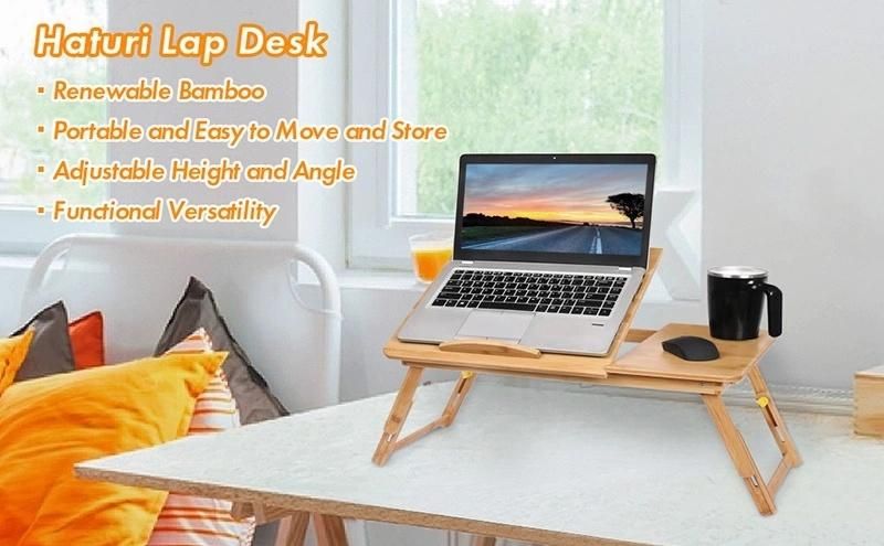 Istudy Adjustable Lap Desks Table Foldable Bed Desk with Drawer Breakfast Serving Tray Table Floor Table for Laptop