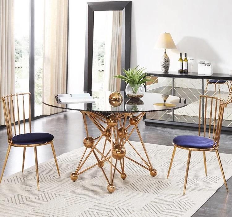 Italian Style Furniture Gold Stainless Steel Frame Velvet Dining Chairs