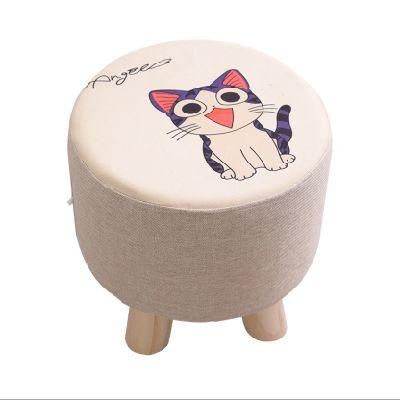 Custom Modern Living Room Round Fabric Children Wooden Ottoman Mushroom Stool