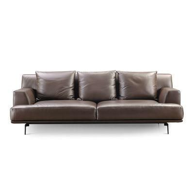 Popular Modern Living Room Furniture Metal Legs Genuine Leather Upholstered Sofa