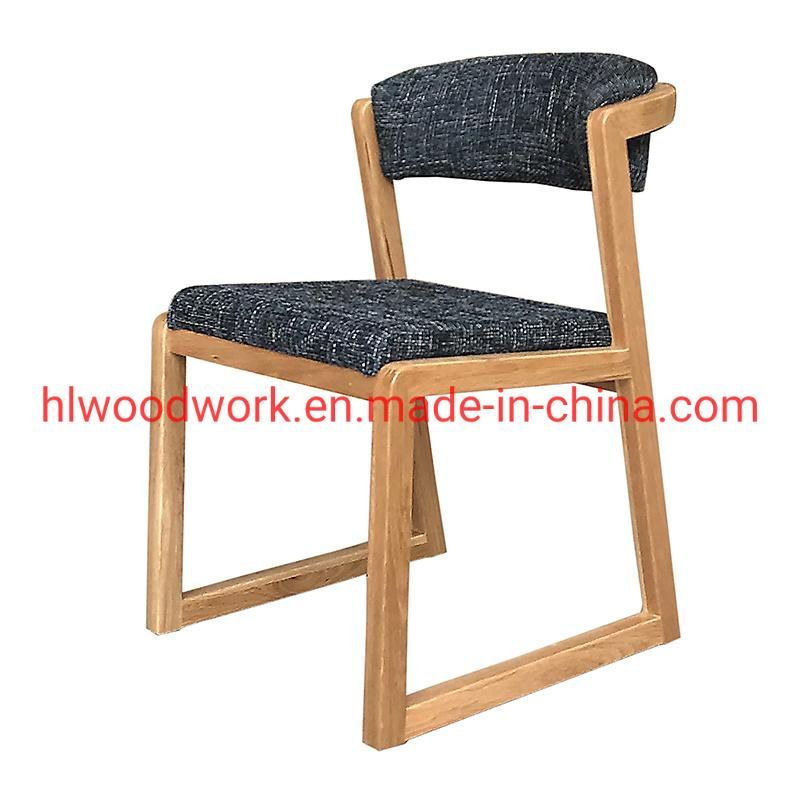 Dining Chair H Style Oak Wood Frame Grey Fabric Cushion Wooden Chair Hotel Furniture