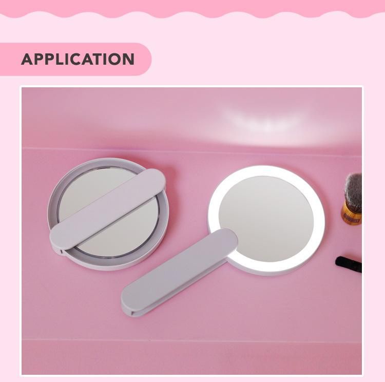 High Quality Custom Logo Hand Makeup Mirror with Light