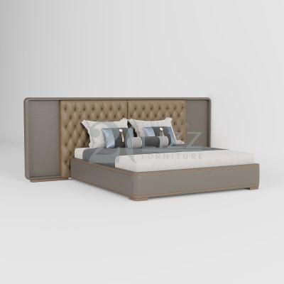 Customized Luxury Modern Home Hotel Bedroom Furniture King Size Geniue Leather Bed with Headboard