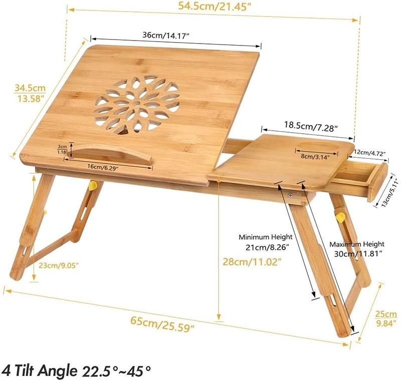 Istudy Adjustable Lap Desks Table Foldable Bed Desk with Drawer Breakfast Serving Tray Table Floor Table for Laptop