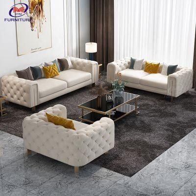 Factory L Shaped White Velvet Sleep Corner Chesterfield Sofa Set for Living Room Modern