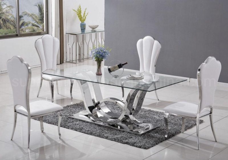 China Manufacturer 2020 New Design Rectangle Silver Long Glass Dining Table Set