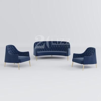 Direct Sale European Design Hotel Home Furniture Living Room Button Design Velvet Fabric Sofa Set