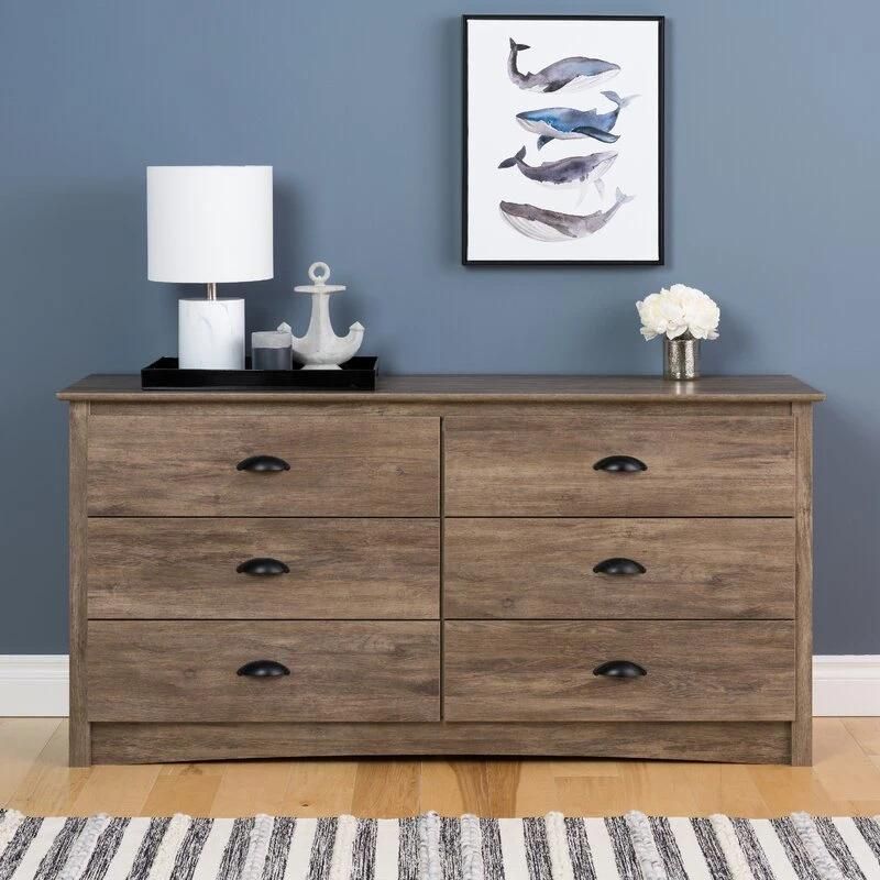Classic Furniture Coffee Table Wooden Cabinet Drifted Gray 6 Drawer Double Dresser Sideboard for Bedroom