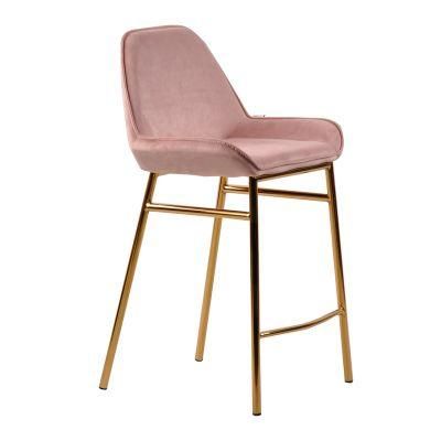 Modern Fabric Velvet Bar Chair Stools with Golden Chrome Leg