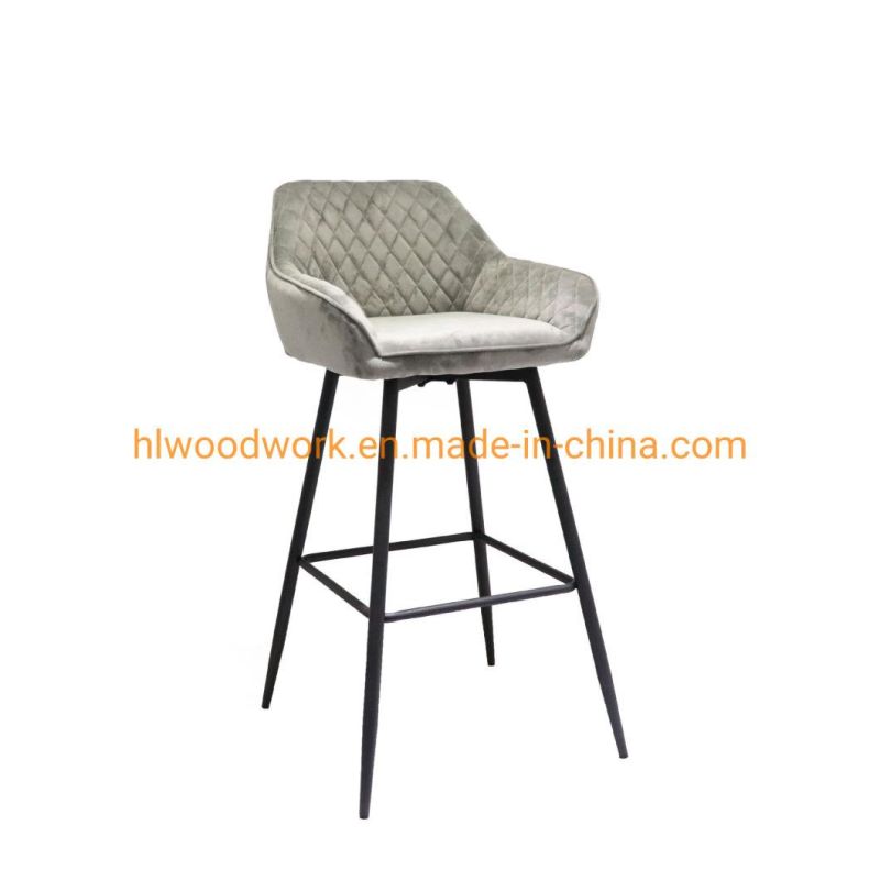 Hot Sale Metal Comfortable Velvet Fabric Fixed Modern Bar Chair for Home Pub Coffee Shop Use Modern Leisure Adjustable Bar Stool Plastic Spoon Bar Chair