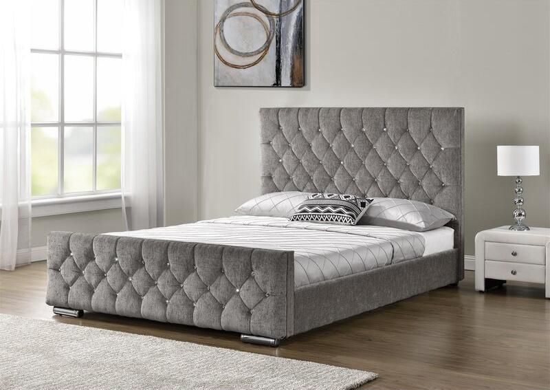 Luxury Upholstered Double Bed in Wood Velvet Diamond Bed