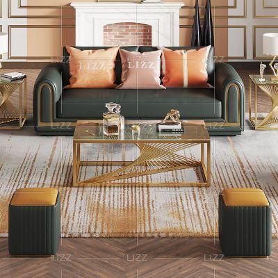 China Luxury Modern Green Chesterfield Leather Sofa Set Leisure Fabric Stools for Living Room Furniture