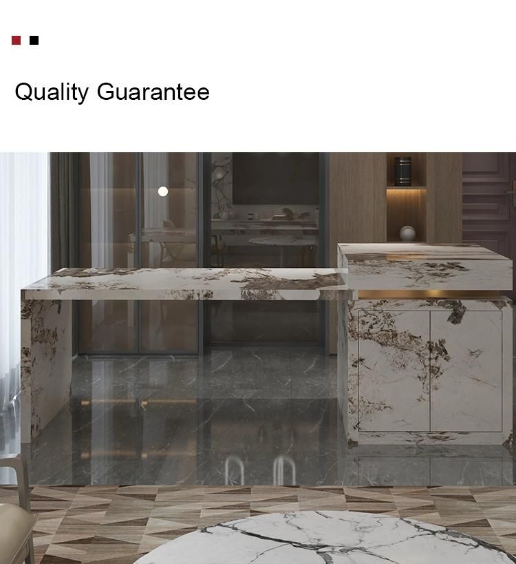 Modern Furniture Gold-Decorated Rock Plate Marble Stone Kitchen Table Island