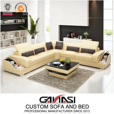 Ganasi Leather Leisure Sofa Home Furniture Design with Bookshelves