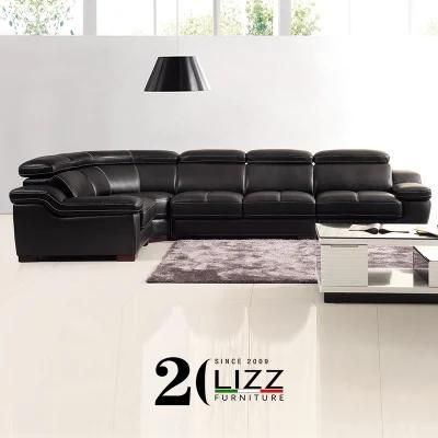Modern L Shape Corner Black Leather Corner Sofa Sets