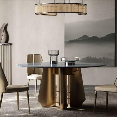 Luxury Round Home Dining Room Furniture Gold Chrome Marble Top Dining Table