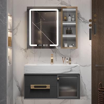 European Style Bathroom Furniture LED Mirror Bathroom Cabinet with Rock Plate Basin