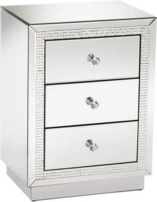 New Design 3 Drawer Beaded Mirrored Side Table for Bedroom