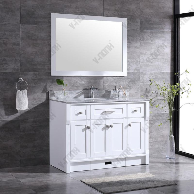 Modern Solid Wood Single Sink White Bathroom Storage Furniture