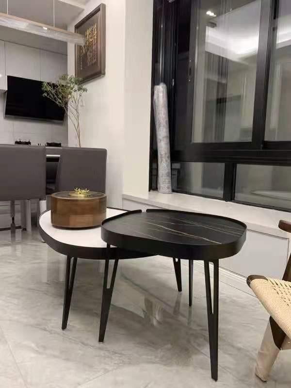Modern Apartment Furniture White Marble Rock Beam Coffee Table