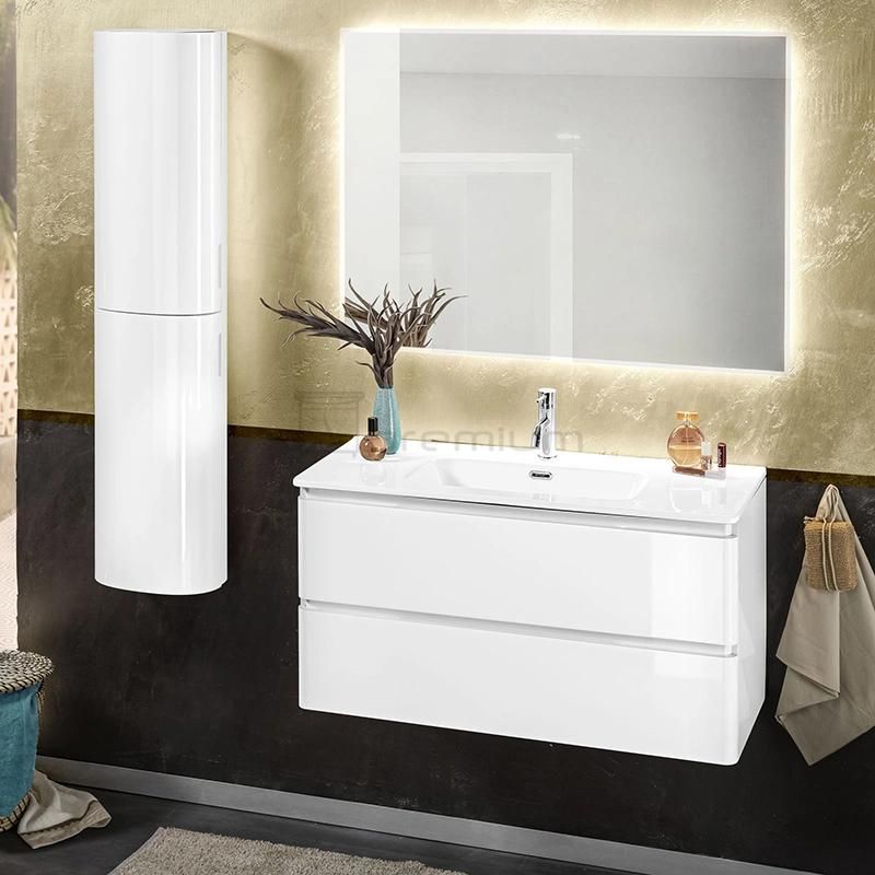 800mm Width White Modern Classic Italian Design Luxury LED Mirror Wash Basin PVC Bathroom Vanity Wooden Cabinet Furniture