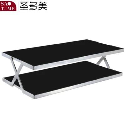 Two Layer Metal Frame Tempered Glass Coffee Table
