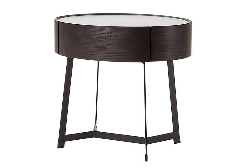 Contemporary Popular Design Italian Modern Design Luxury Bedroom Bedside Table Round Metal Leg Fabric Upholstered Drawer Nightstand Side Table