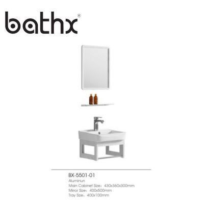 Modern Style Hotel Guaranteed Quality Unique Wall-Mounted Aluminum Bathroom Vanity White Color Cabinet