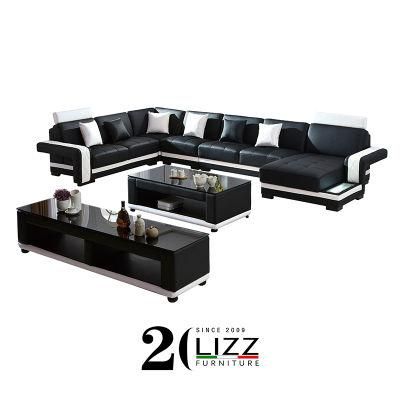 Modern Home Sofa Set LED Light Home Furniture Leather Sofa U Shaped Couch