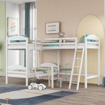 Three Double L Bunk Beds with 2 Drawers and 2 Ladders