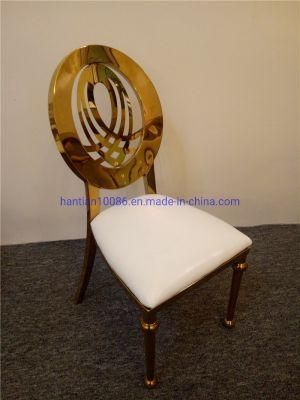Factory Sales Oval Carved Backrest Stainless Steel Banquet Wedding Event Golden Dining Chair