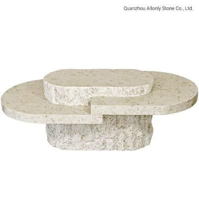 Modern Honed Rectangular Travertine Stone Top Coffee Table for Restaurant and Hotel