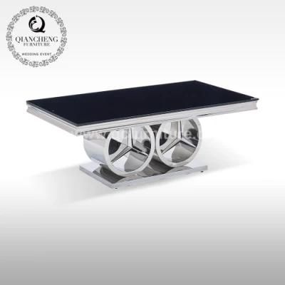 Modern Living Room Furniture Set Stainless Steel Base Black Glass Coffee Table