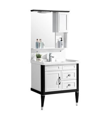 Hotel Modern Floor Mounted Metal Mirrored Single Sink Bathroom Vanity Cabinets for Bathroom