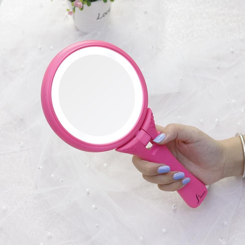 Customized Hand Round LED Light Makeup 1X/5X Magnifying Mirror