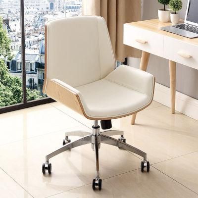 Modern Executive Wooden Venner Rotating PU Leather Office Chairs with MID Back for School Furniture