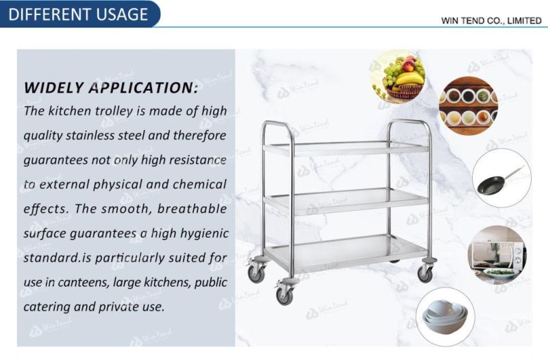 Stainless Steel Round Tube 3-Tier Hotel Restaurant Kitchen Trolley Cart