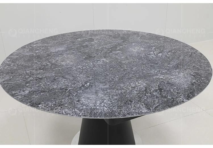 Customized Modern Furniture Space Saving Black Iron Metal Legs Dining Table Stone Top Grey Extendable Dining Table