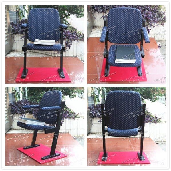 Wholesale Folding Theater Chair with Armrest in Blue Fabric for Auditorium and Church Yc-G66